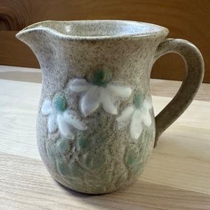 Stoneware Creamer with White Flowers EUC